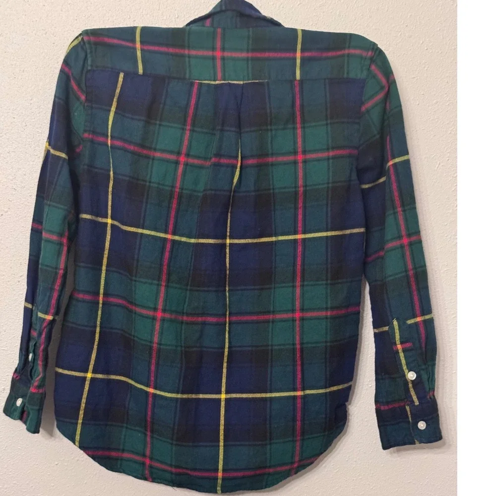 Ralph Lauren Boys 7 Green Navy Plaid Flannel Button Down Shirt Preppy Heritage